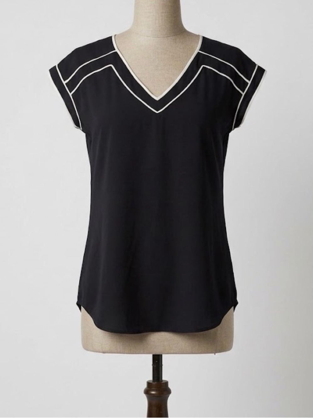 Express Black White V Neck Short Cap Sleeve Blouse Shirt Top Office Workwear S